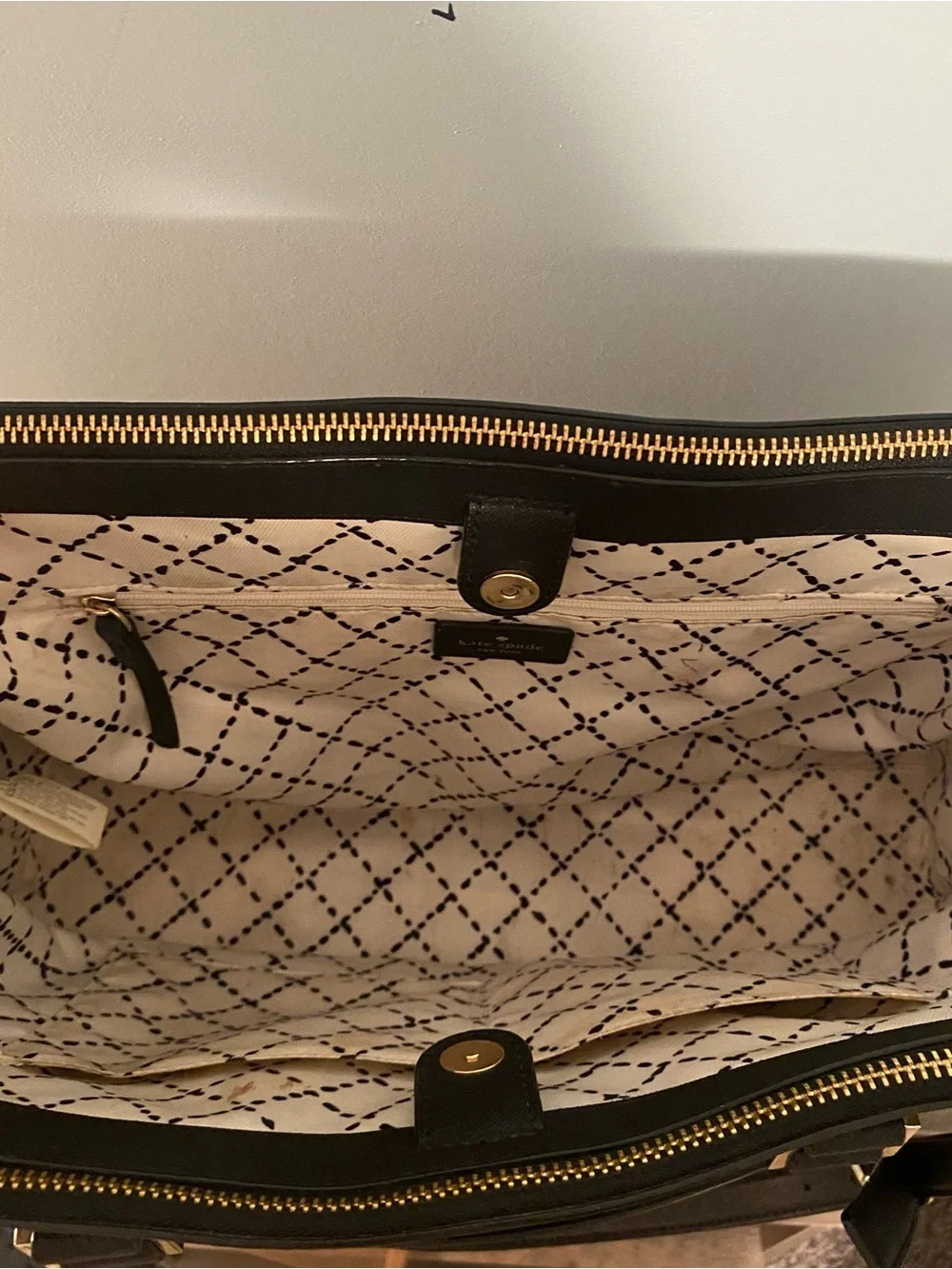 kate spade Black Leather Tote with Gold Hardware